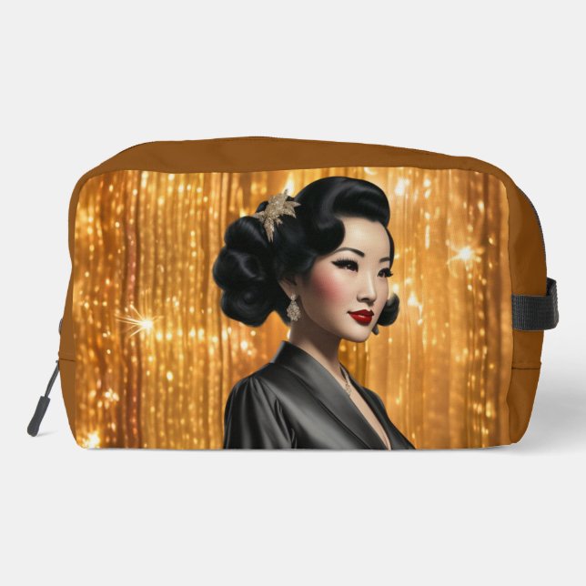 Retro Glam Girls (Keiko) Druckknopfbeutel Waschbeutel (Rückseite)