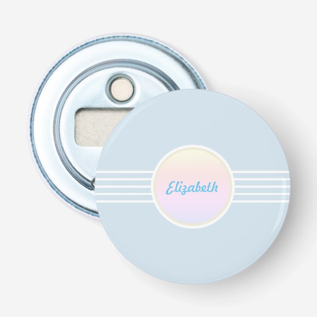 Retro Glam Personalisiert Ice Blue und Opal Flaschenöffner (Vorderseite)