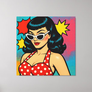 Retro Glam Pop Art Frau in Katzenaugen-Sonnenbrill Leinwanddruck