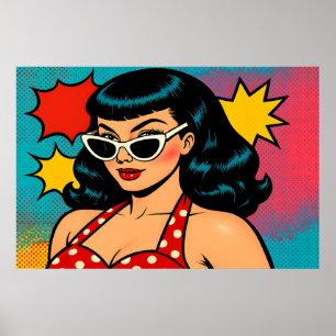 Retro Glam Pop Art Frau in Katzenaugen-Sonnenbrill Poster