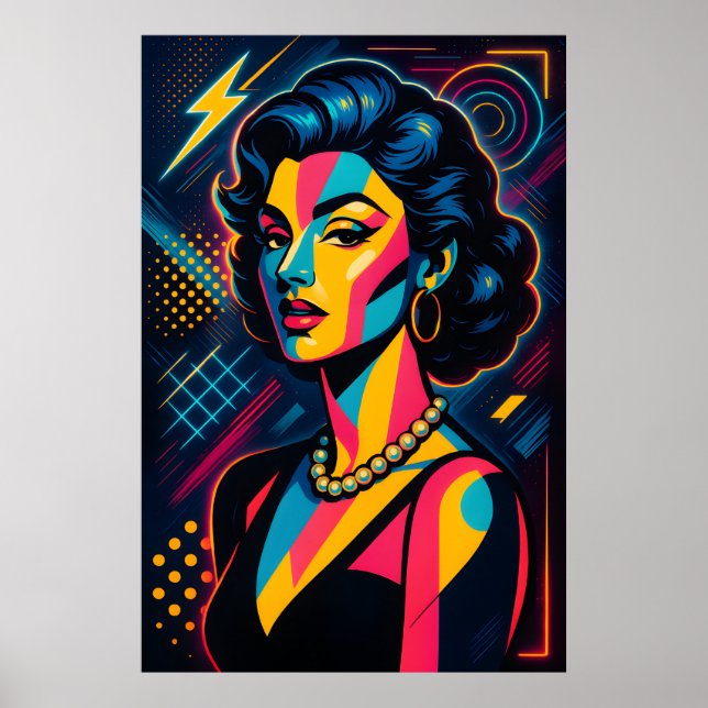 Retro Glam Pop Art Frau Poster (Vorne)