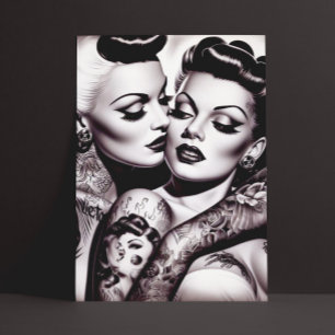 Retro Glam Tattoo Girls Postkarte