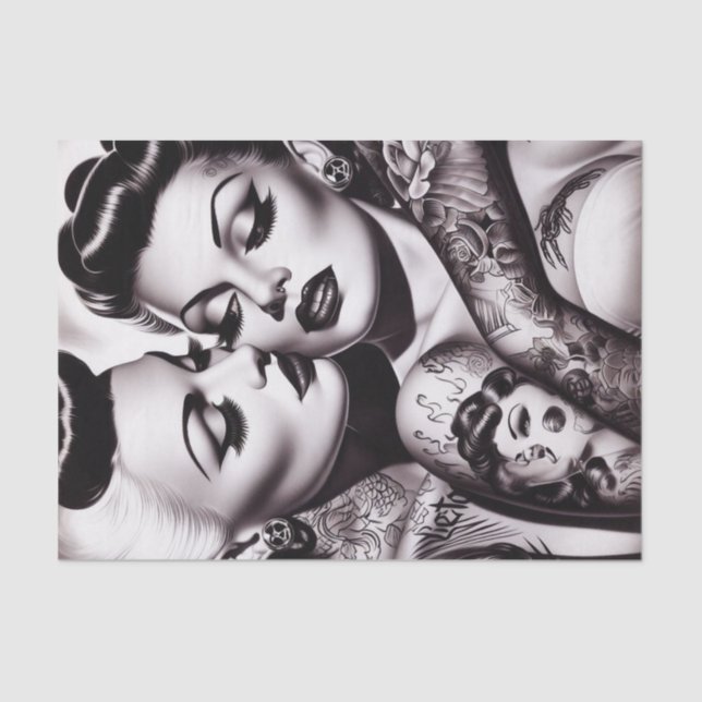 Retro Glam Tattoo Girls Seidenpapier (Vorderseite)
