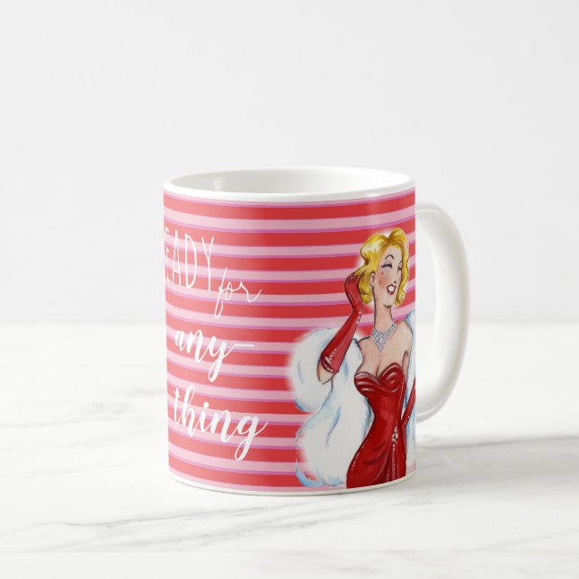Retro Glamour and Red Stripes Motivational Kaffeetasse (VorderseiteRechts)