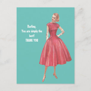 Retro Glamour Frau Danke Postkarte