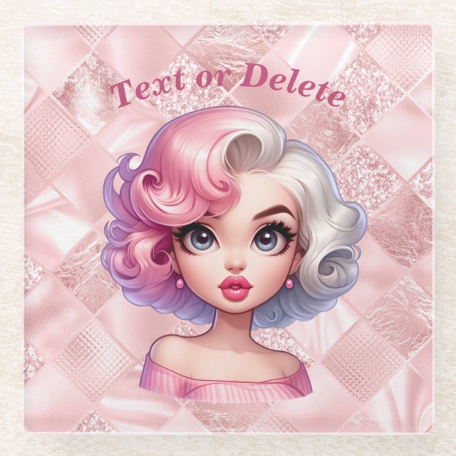 Retro Glamour Girl Animation Niedlicher Cartoon Be Glasuntersetzer (Vorderseite)