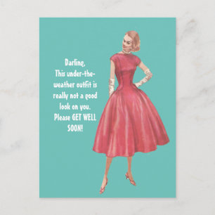 Retro Glamour Woman Sarcastic Get Well Postcard Postkarte