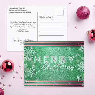 Retro Glänzend Rosa Grün Glitter Frohe Weihnachten