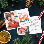 Retro glauben wir an Weihnachtsfamilie des Weihnac Feiertagskarte<br><div class="desc">Freuen Sie sich auf Freude,  Liebe und einen Spaziergang auf den Feiertag und bringen Sie mit dieser Retro-Weihnachtskarte ein fröhlich Vintages Ambiente in Ihre Nähe. Passen Sie es mit drei Fotos Ihrer Lieblingsfamilie an,  die den Zauber der Saison erfassen.</div>