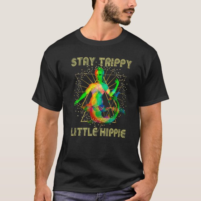 Retro Glitchy Bleibe Trippy Hippie Weird Mermaid D T-Shirt (Vorderseite)