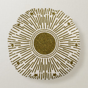 Retro-Glitzer, goldene Sonne mit Rochen Rundes Kissen
