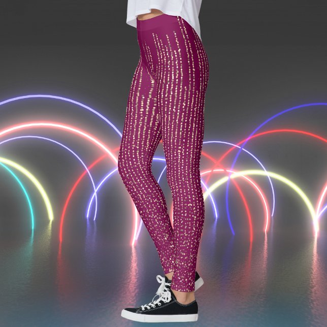 Retro-Glitzern auf Weinrodruck Leggings (Retro Sparkles on Wine Red Print Leggings)