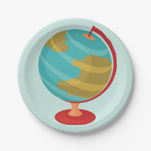 Retro Globe Illustration Vintage Erdkarte Pappteller