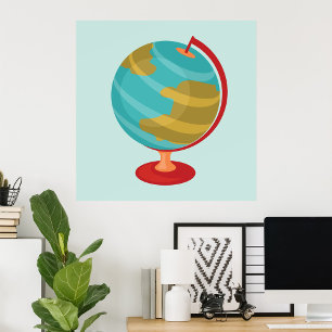 Retro Globe Illustration Vintage Erdkarte Poster