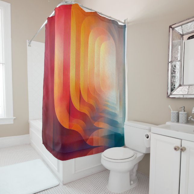 Retro Glow Arches – Abstract Mid-Century Duschvorhang (Beispiel)
