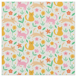 Retro glückliche Katzen mit orange-roten und pfirs Stoff