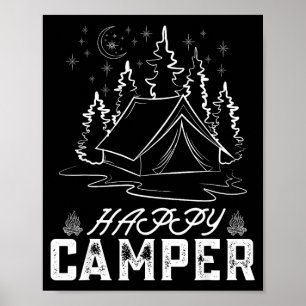 Retro glücklicher Camper-Zelt Kieferwald Mondnacht Poster