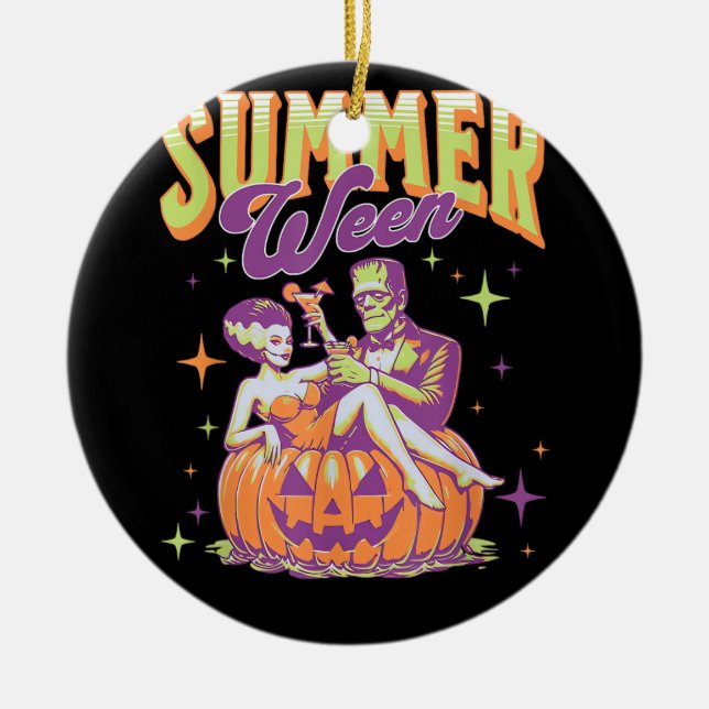 Retro glücklicher Sommerween lustiger Frankenstein Keramik Ornament (Vorne)