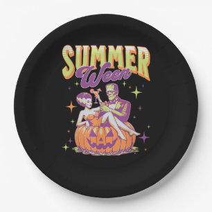 Retro glücklicher Sommerween lustiger Frankenstein Pappteller