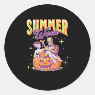 Retro glücklicher Sommerween lustiger Frankenstein Runder Aufkleber