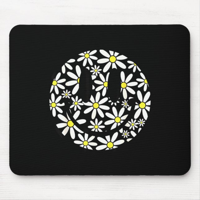 Retro glückliches Gesicht Gänseblümchen-Blume Prep Mousepad (Vorne)