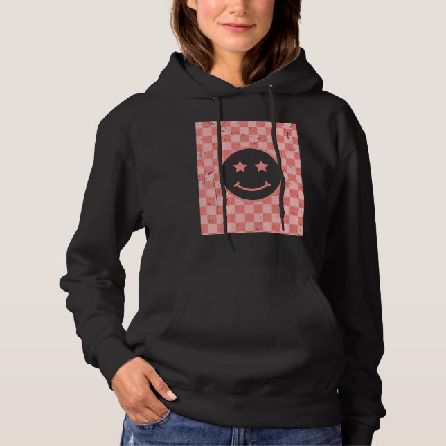 Retro Glückliches Gesicht Karomuster_2 Hoodie (Vorderseite)