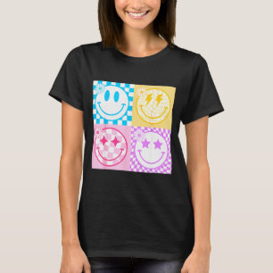 Retro Glückliches Lächeln Gesicht Karomuster Stimm T-Shirt
