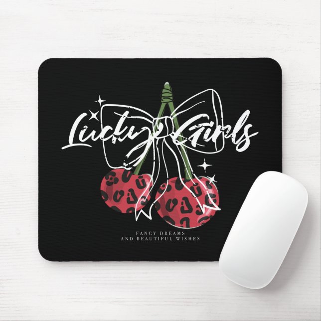 Retro Glücksmädchen Kirsche Zitat Mousepad (Mit Mouse)