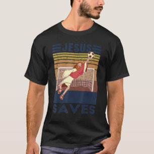 Retro Goalkeeper Jesus Rette Fußball-Ziel T-Shirt