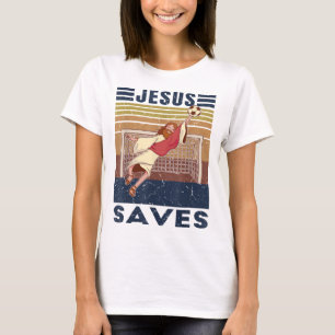 Retro Goalkeeper Jesus Rette Fußball-Ziel T-Shirt
