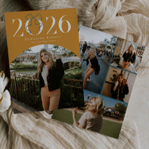 Retro Gold 2026 Coquette-Schleife Foto-Abschlussfe Ankündigung