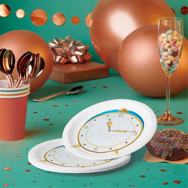 Retro Gold Alarm Uhr mit Blue Trip Timepiece Pappteller (Von Creator hochgeladen)