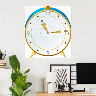 Retro Gold Alarm Uhr mit Blue Trip Timepiece Poster