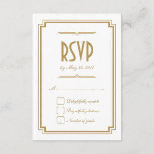 Retro Gold Art Deco Frame White Wedding RSVP Card
