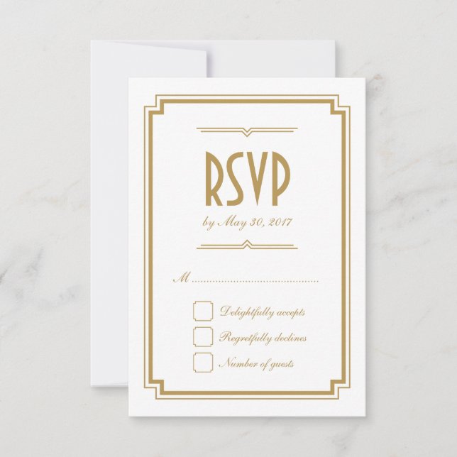 Retro Gold Art Deco Frame White Wedding RSVP Card (Vorderseite)