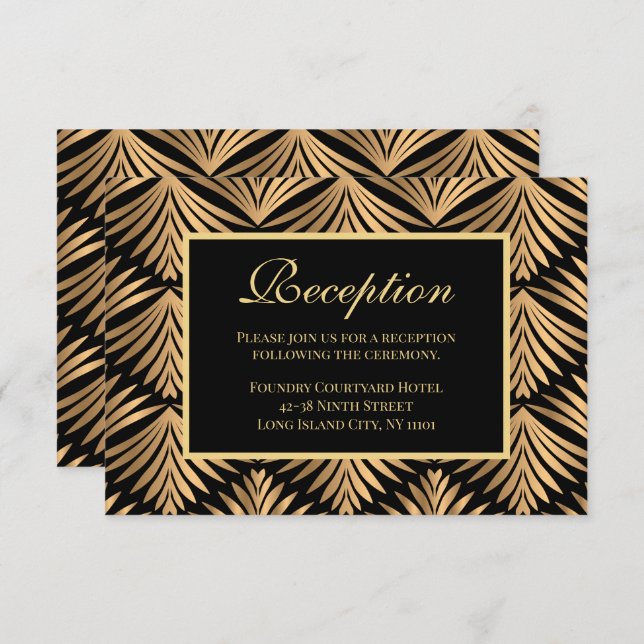Retro Gold Black Art Deco Gatsby Hochzeitsempfang Einladung (Vorne/Hinten)