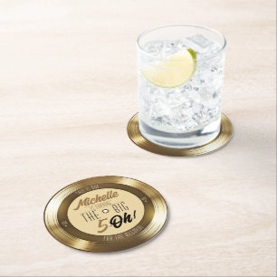 Retro Gold Black Vinyl Record 50. Geburtstagsparty Runder Pappuntersetzer