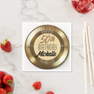 Retro Gold Black Vinyl Record 50. Geburtstagsparty Serviette