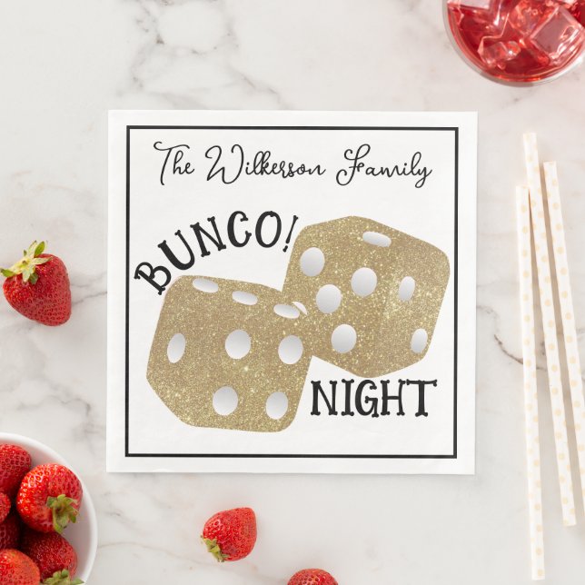 Retro Gold Dice Bunco Night Serviette (Beispiel)