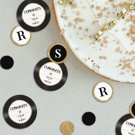 Retro Gold Glitzer Vinyl Record Monogram Glückwuns Konfetti