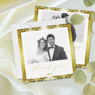 Retro Gold Green Damask Hochzeit Dankeskarte