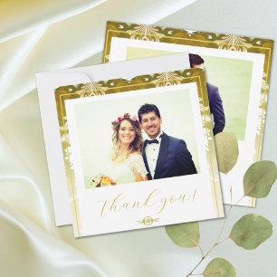 Retro Gold Green Damask Hochzeit Dankeskarte