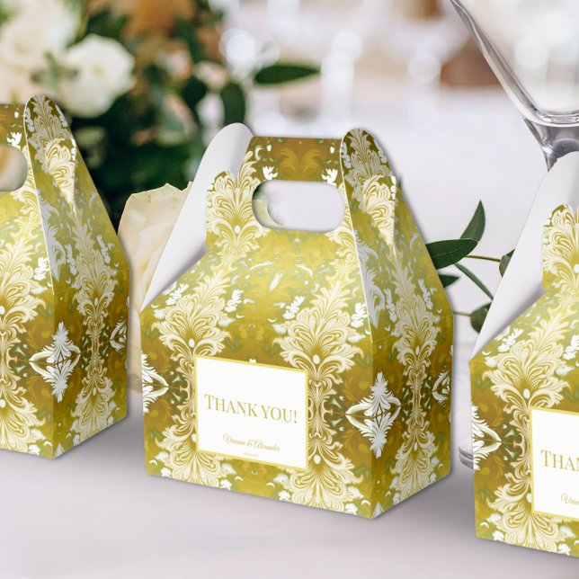 Retro Gold Green Damask Hochzeit Geschenkschachtel (Von Creator hochgeladen)