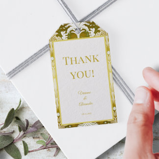 Retro Gold Green Damask Wedding Vielen Dank Geschenkanhänger