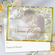 Retro Gold Grün Damast Save-the-Date-Ankündigung