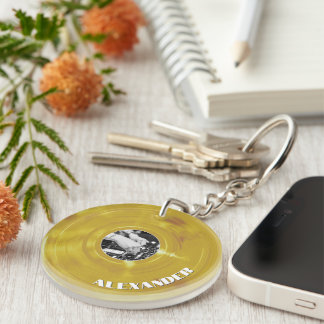 Retro Gold Musikproduzent DJ Vinyl-Schallplatte Schlüsselanhänger