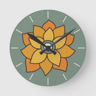 Retro Gold & Orange Blume Wall Clock Runde Wanduhr