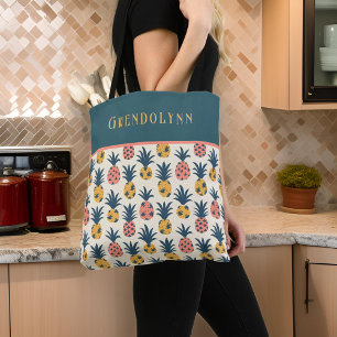 Retro Gold, Pink und Teal Ananas Monogramm