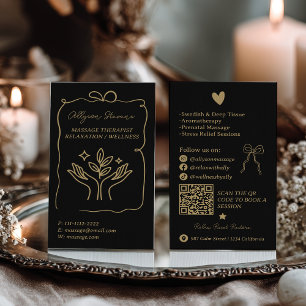 Retro Gold schwarzer QR-Code für Massagetherapeute Visitenkarte