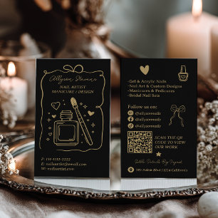 Retro Gold schwarzes Doodles Nägel Künstler QR Cod Visitenkarte